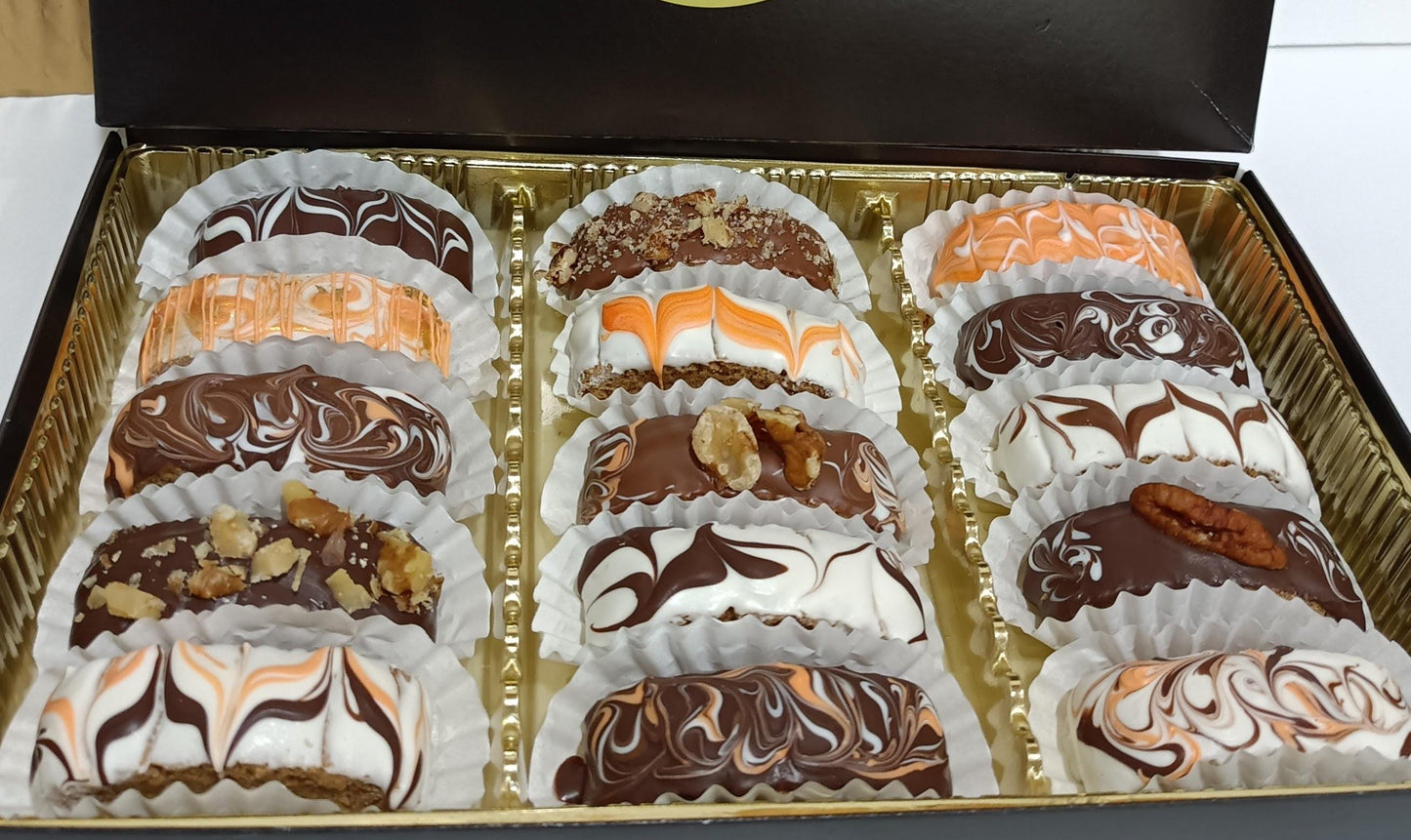 15ct Box Petite Pumpkin Spice Biscotti Hand Dipped & Decorated in Chocolate 15, Perfect size