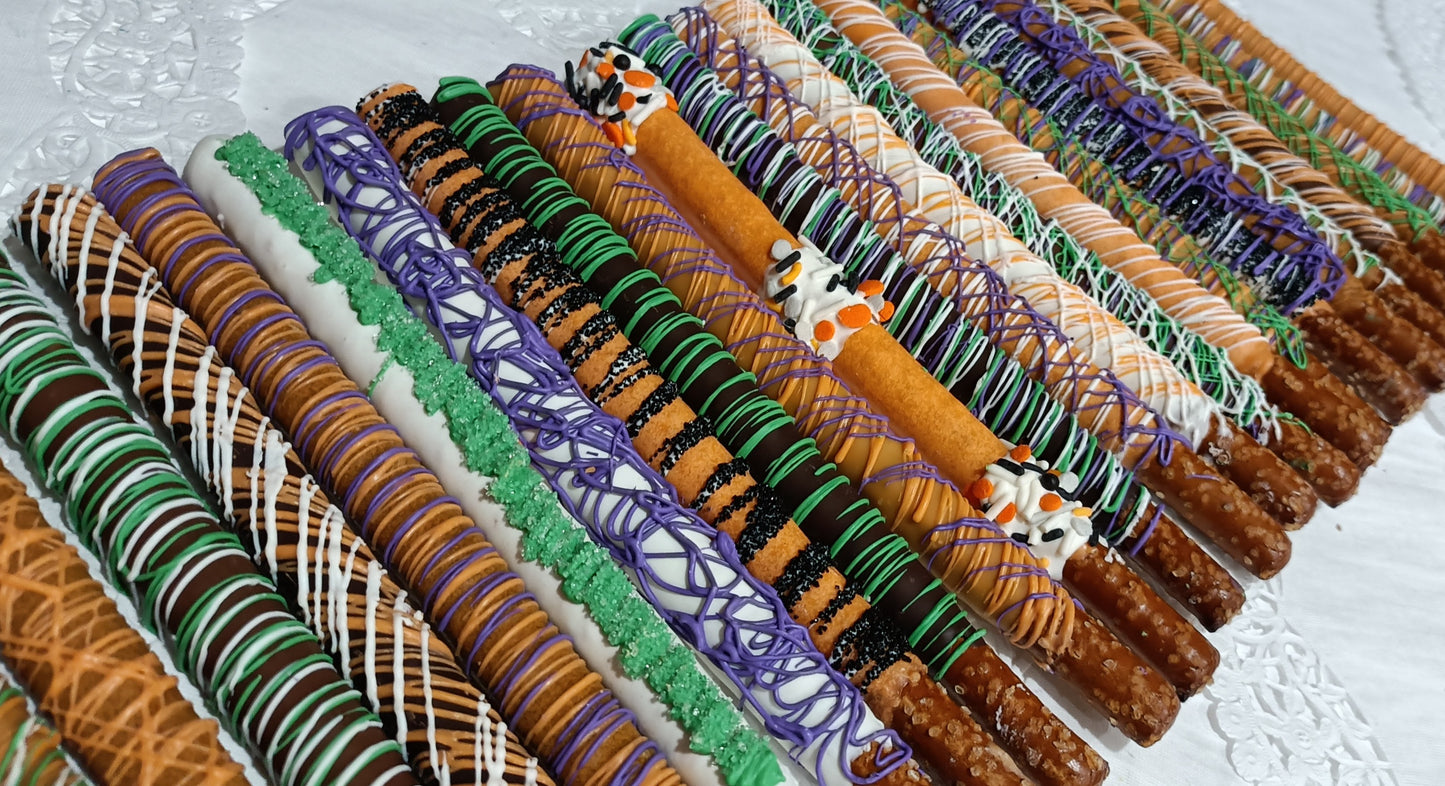 15-36ct Gourmet Hand Dipped & Decorated Chocolate Cover Pretzels Rods