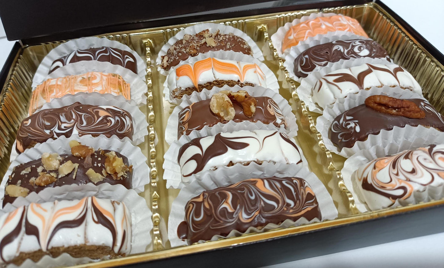 15ct Box Petite Pumpkin Spice Biscotti Hand Dipped & Decorated in Chocolate 15, Perfect size