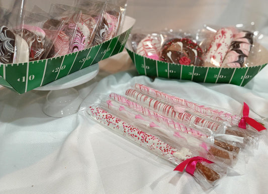 Super Bowl Parties~ 12ct Hand Dipped & Decorated Chocolates Treats! Pretzels, Chocolate Chip Cookies, Lemon Shortbread Cookies, Lady fingers